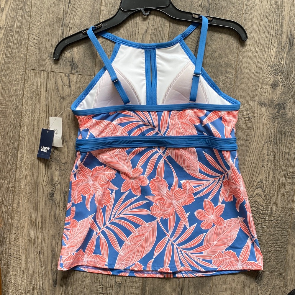 NWT Tropical Blue LANDS END Keyhole High Neck Tankini Top - Sz 8 - Picture 4 of 7